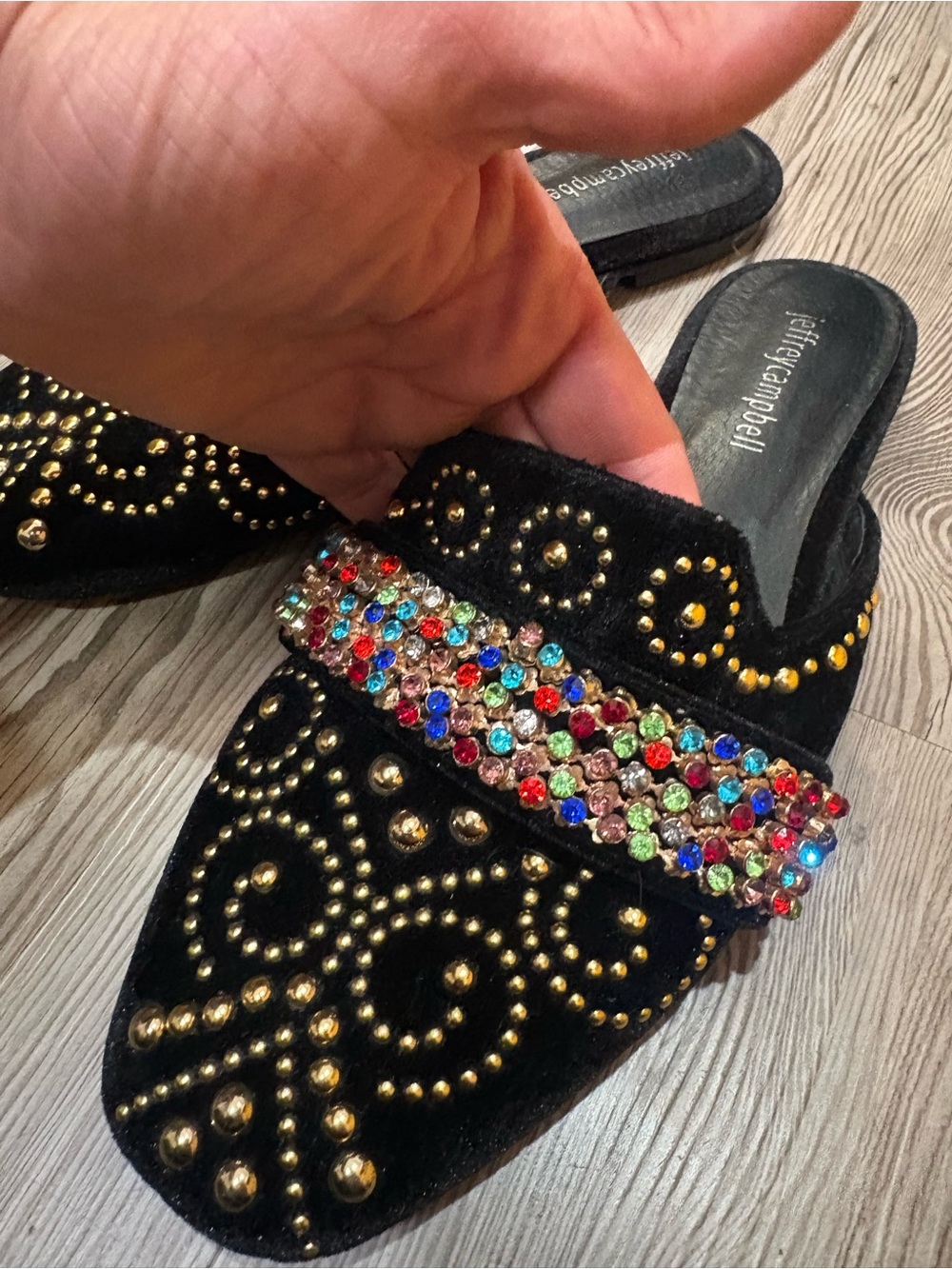 Jeffrey Campbell Black Velvet Jeweled Slip-On Mules - Picture 2 of 3